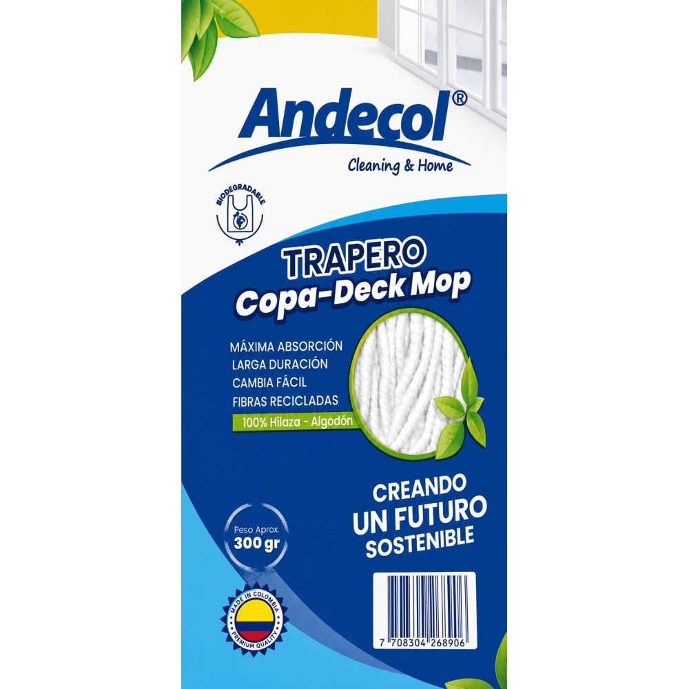 Otro lado del empaque de Trapero Andecol Copa-Deck Mop - 300 Gramos