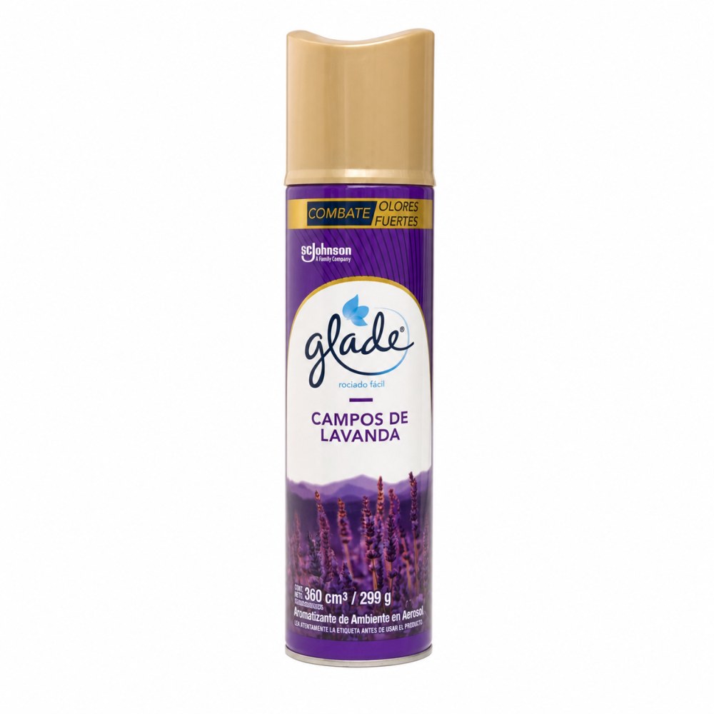 Frente del empaque de Glade Aromatizante en Aerosol Campos de Lavanda 360 ml