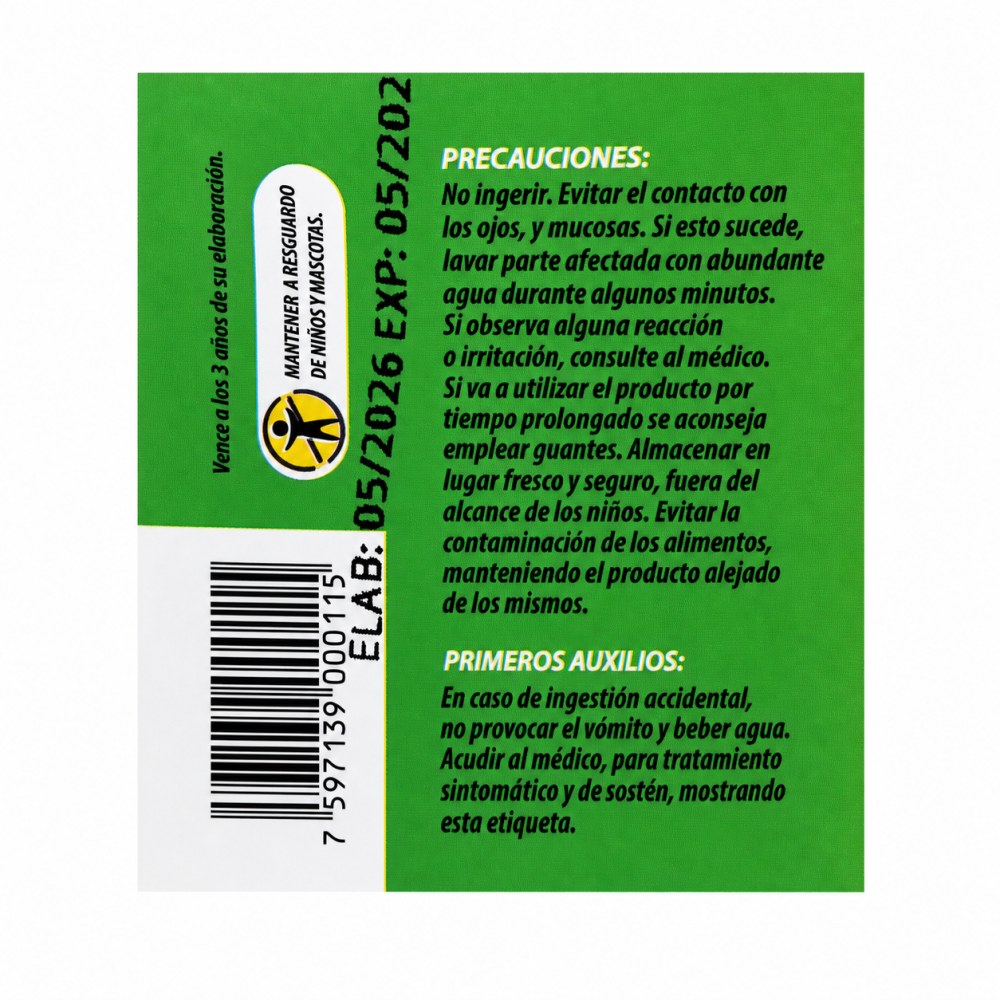 Otro lado del empaque de Lavaplatos Gabán - Limón - 3,785 Litros
