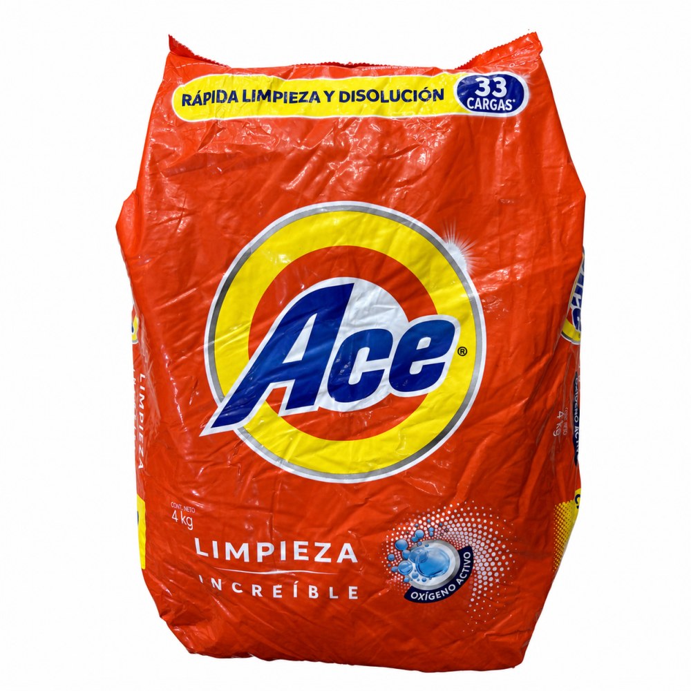 Frente del empaque de Detergente en Polvo Oxígeno Activo ACE - 4 Kilos