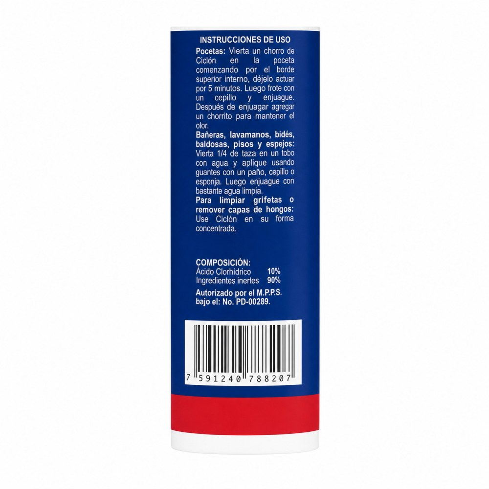 Otro lado del empaque de Ciclon Limpiador de Pocetas Winter Fresh 1 Litro
