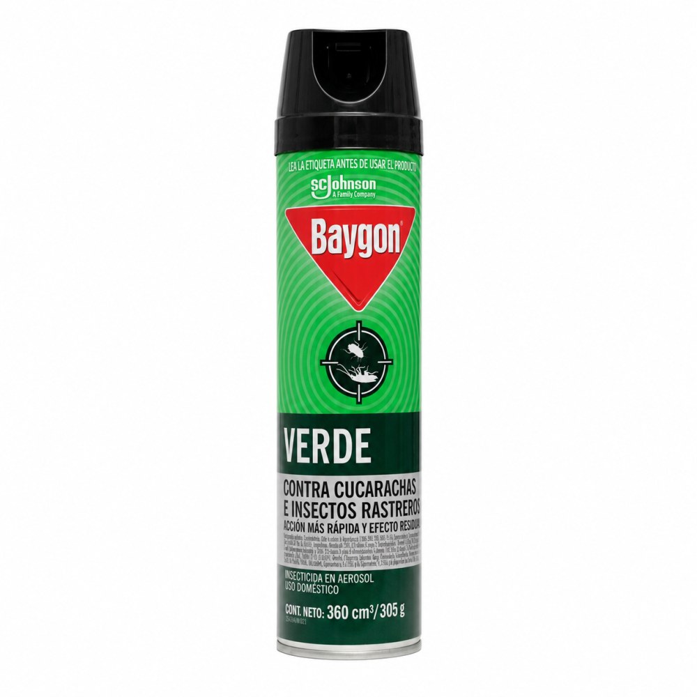 Frente del empaque de Baygon Verde Contra Cucarachas e Insectos Rastreros 360 ml