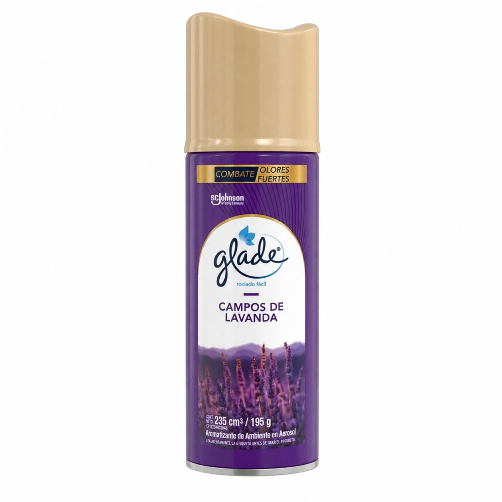 Frente del empaque de Glade Aromatizante en Aerosol Campos de Lavanda - 235 ml