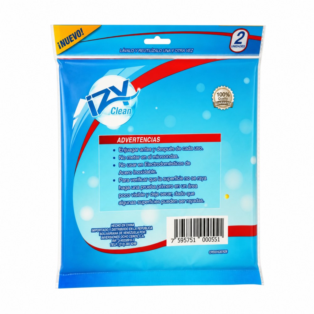 Otro lado del empaque de Paño Todo Uso IZY Clean Superabsorbente - 2 Paños