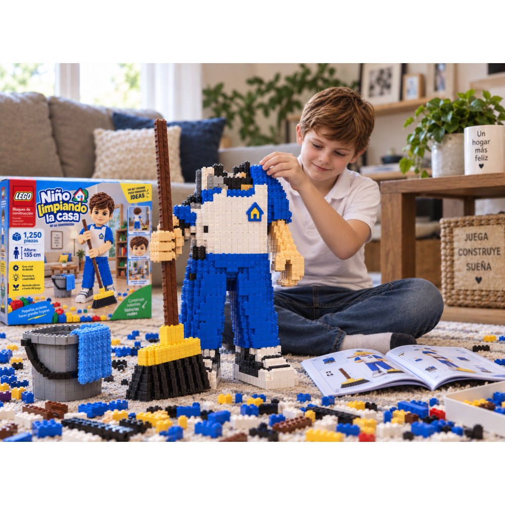 Otro lado del empaque de Lego - Niño Limpiado La Casa