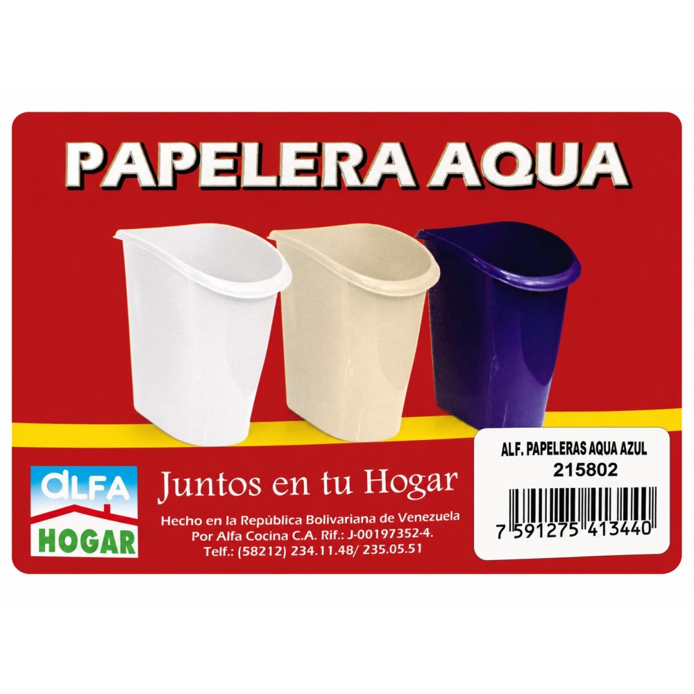 Otro lado del empaque de Papelera Aqua Azul Alfa Hogar