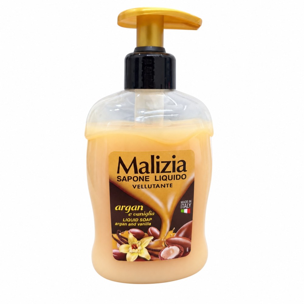 Frente del empaque de Jabón Líquido Argán y Vainilla Malizia - 300 ml