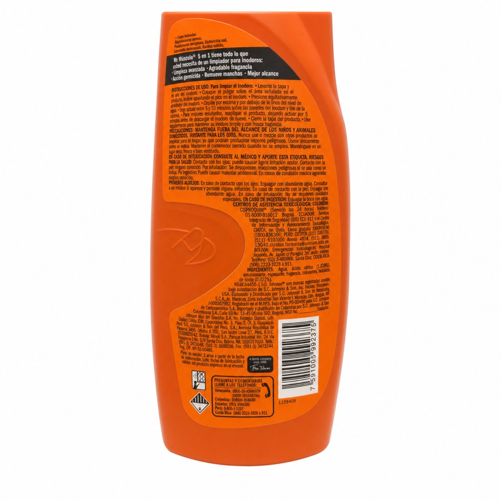 Otro lado del empaque de Limpiador para Inodoros Marina Mr Músculo - 500 ml