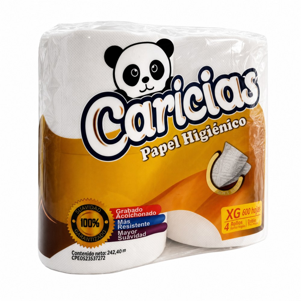 Papel Higiénico Caricias XG 600 Hojas - 4 rollos