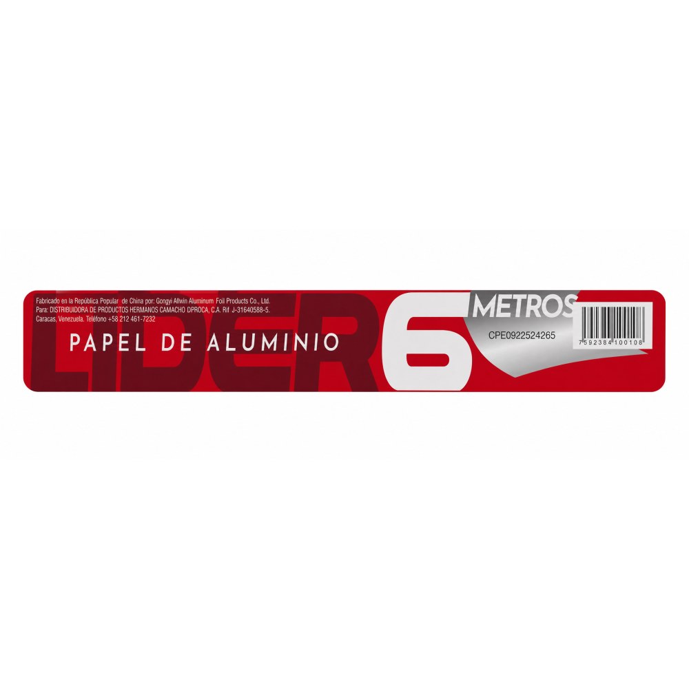 Otro lado del empaque de Papel de Aluminio Líder - 6 Metros x 28 Centimetros