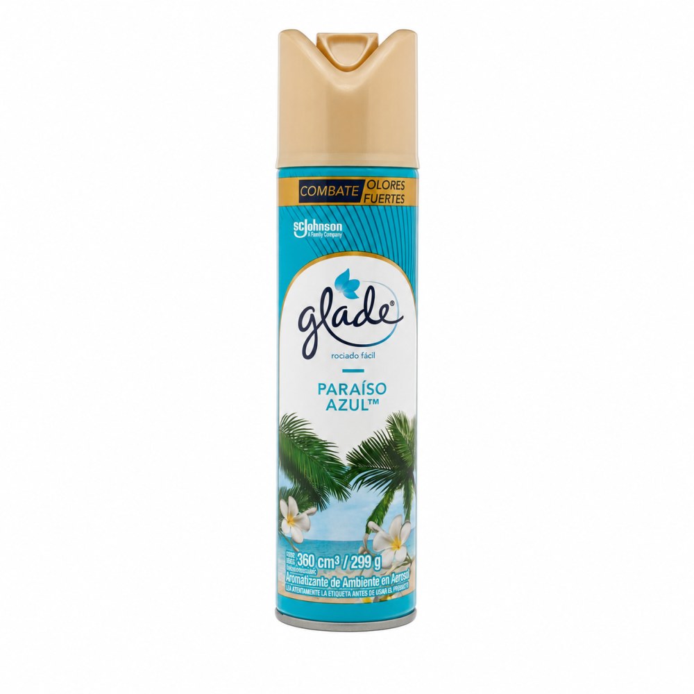 Frente del empaque de Glade Aromatizante en Aerosol Paraíso Azul 360 ml