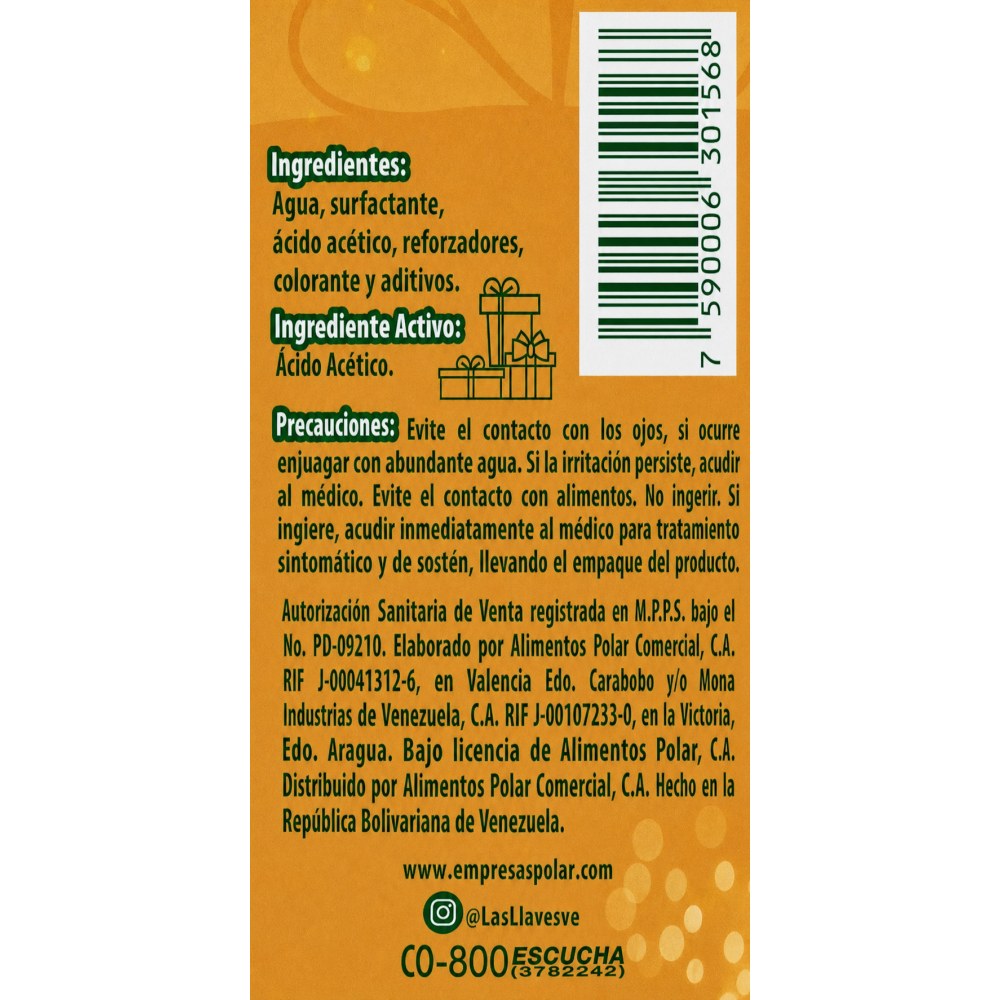 Otro lado del empaque de Las Llaves Limpiador de Superficies - Fragancia Hogar Navideño - 1 Litro