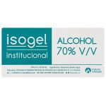 Otro lado del empaque de Alcohol Isogel 70% V/V Institucional